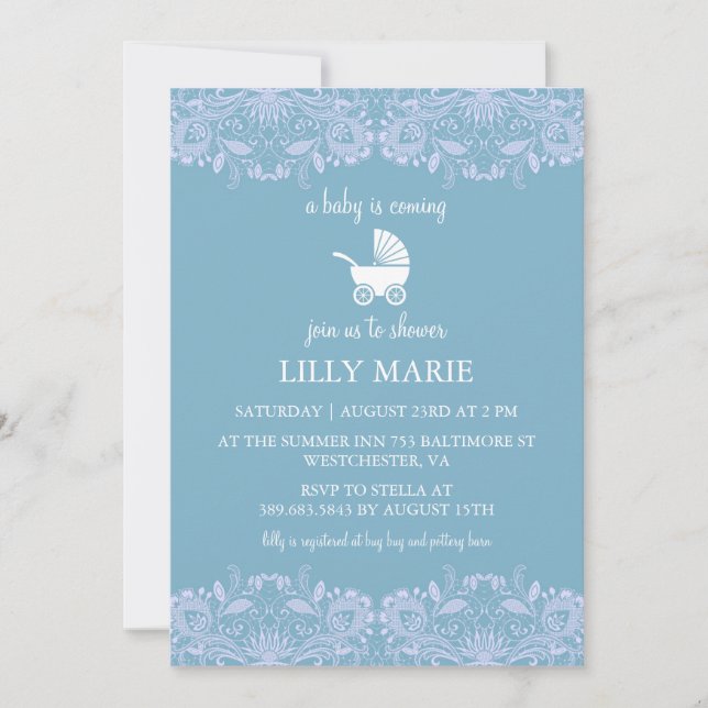 Blue Lace | Invitación de Boy Baby Shower (Anverso)