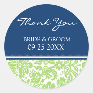 Blue Lime Damask Gracias Etiquetas De Favor De La 