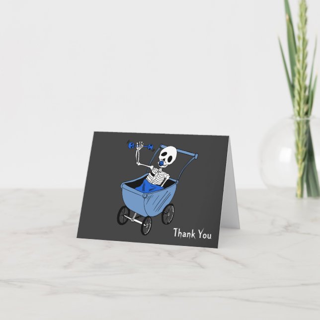 Blue Little Skeleton Baby Shower Gracias Notas (Anverso)
