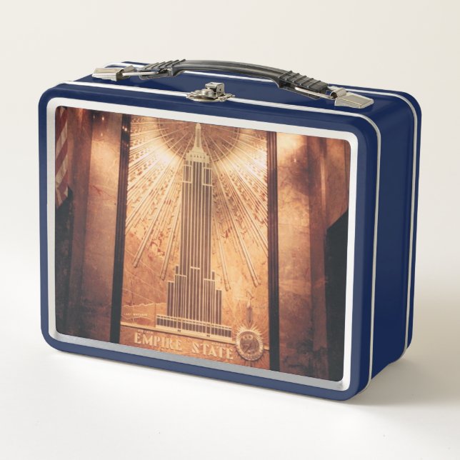 Blue Lunch Box con Empire State Building Photo (Anverso)