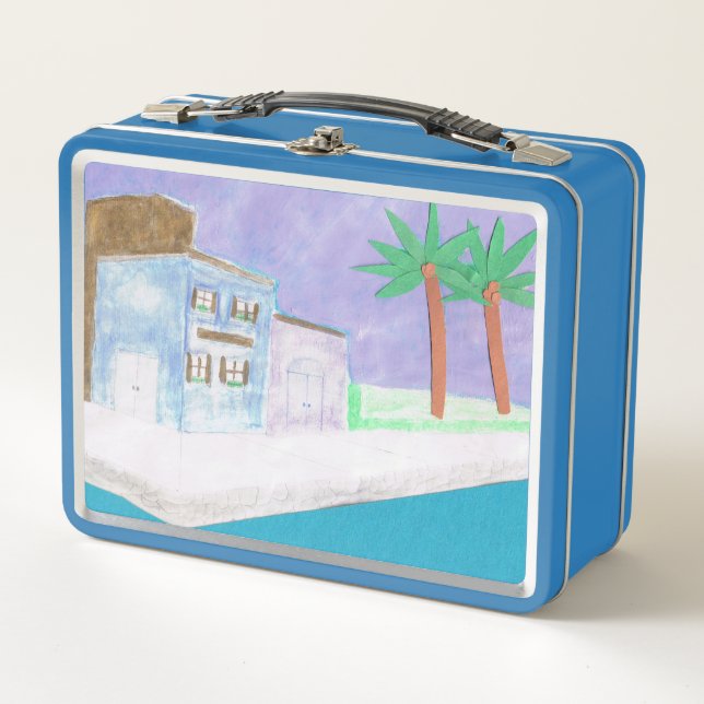 Blue Lunch Box con una escena caribeña (Anverso)