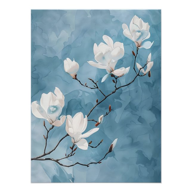Blue Magnolia Wall Art Poster Decoración de Parede (Anverso)