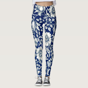 Blue Mallow, patrón vintage floral Leggings