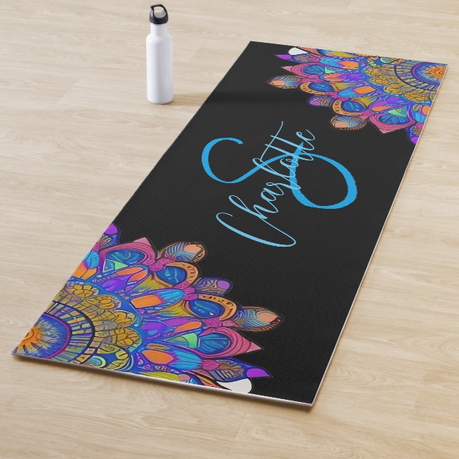 Blue Mandala Boho Monograma Yoga Mat (In situ)