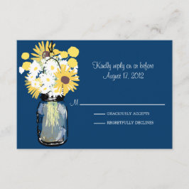 Blue Mason Jar Daisies Sunflowers Billy Balls RSVP