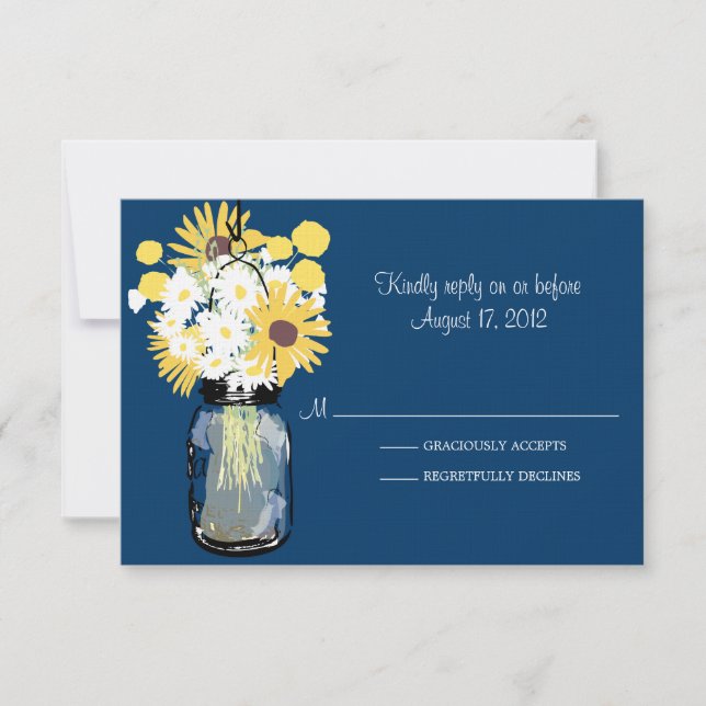 Blue Mason Jar Daisies Sunflowers Billy Balls RSVP (Anverso)