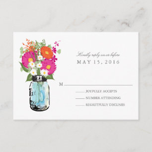Blue Mason Jar y Gerber Daisies RSVP