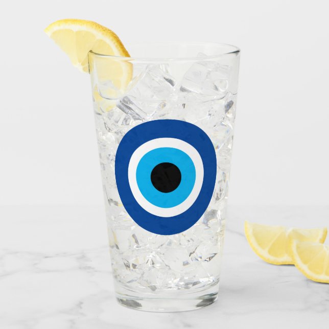 Blue Mati Evil Eye Greek Symbol Drink Glass (Anverso (hielo))