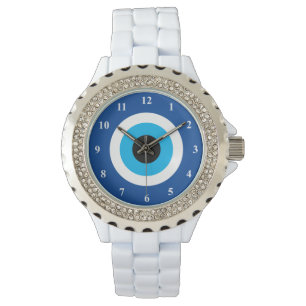Blue Mati Evil Eye símbolo esmalte reloj para muje