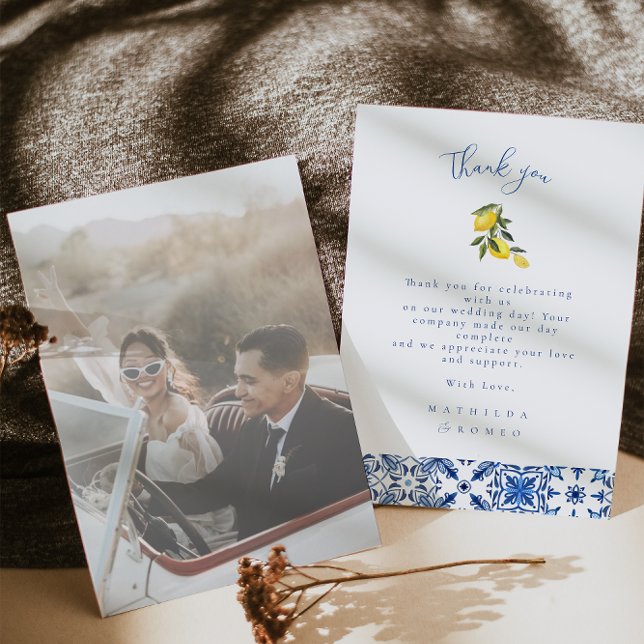 Blue Mediterranean Tile Boda tarjeta de agradecimi (Subido por el creador)