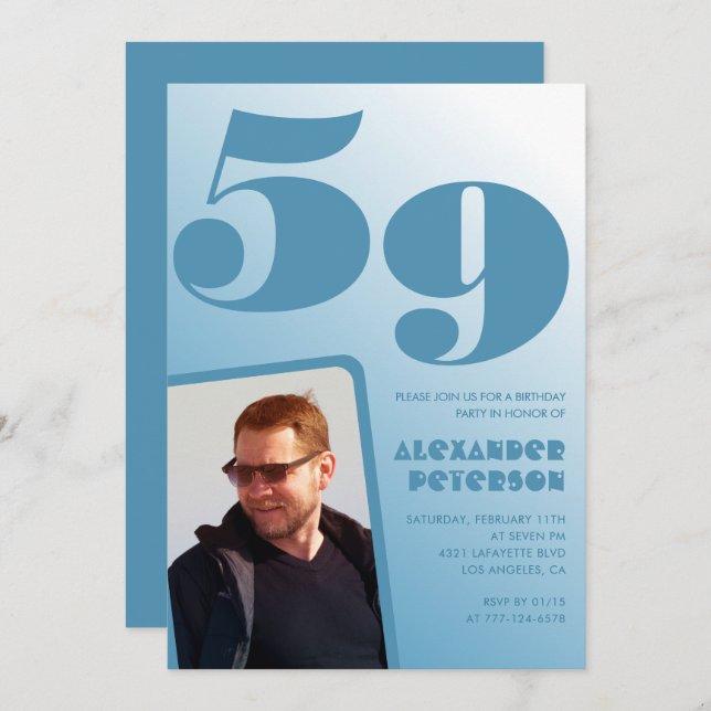 Blue Men Gradiente de fotos invitaciones para el 5 (Anverso / Reverso)