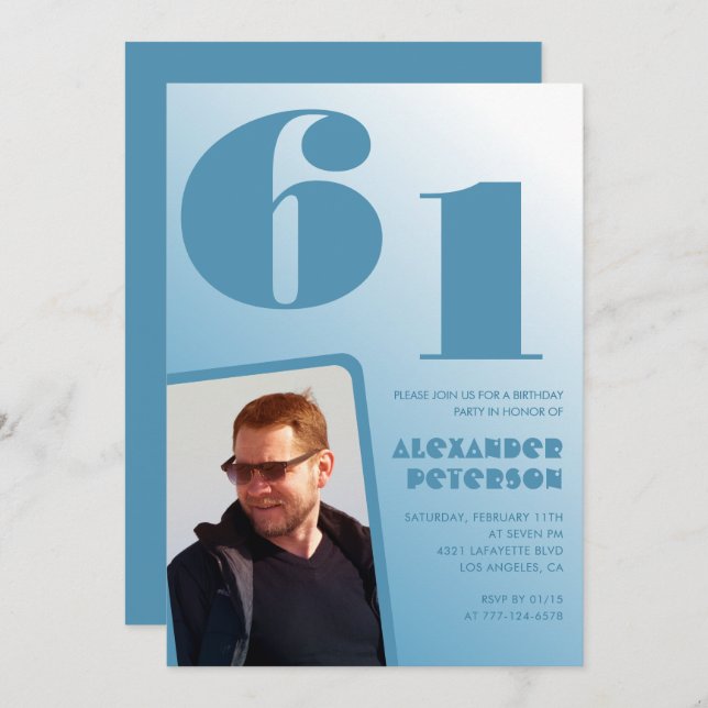 Blue Men Gradiente de fotos invitaciones para el c (Anverso / Reverso)