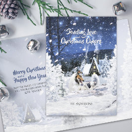 Blue Merle Collie & Lambs en Noche de Navidad Blan