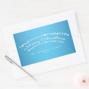 Blue Merry Christmas Rectangle Pegatinas