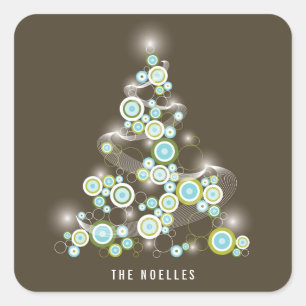 Blue Mod Sparkling Circles Christmas Tree Pegatina