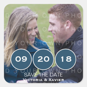 Blue Modern Circles Photo Save the Date Pegatinas