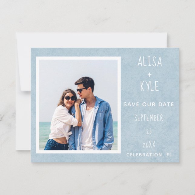 Blue Modern Photo Save the Date (Anverso)