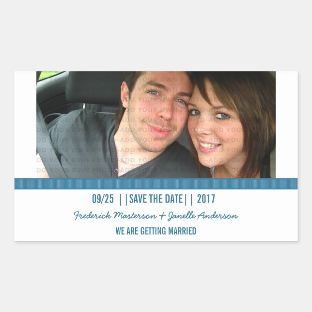 Blue Modern Photo Save the Date Pegatinas (Anverso)