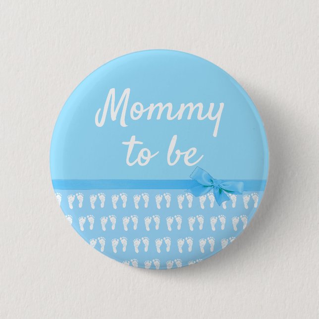 Blue Mommy to be Footprints Boy Botón Baby Shower (Anverso)