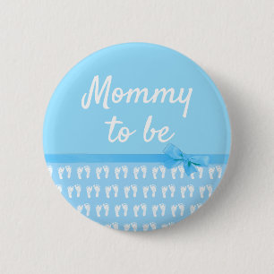 Blue Mommy to be Footprints Boy Botón Baby Shower