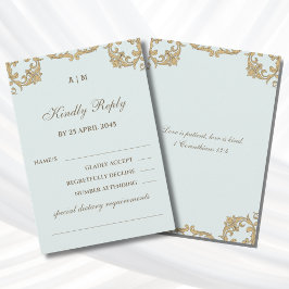 Blue Monogram Victorian Christian Wedding RSVP 