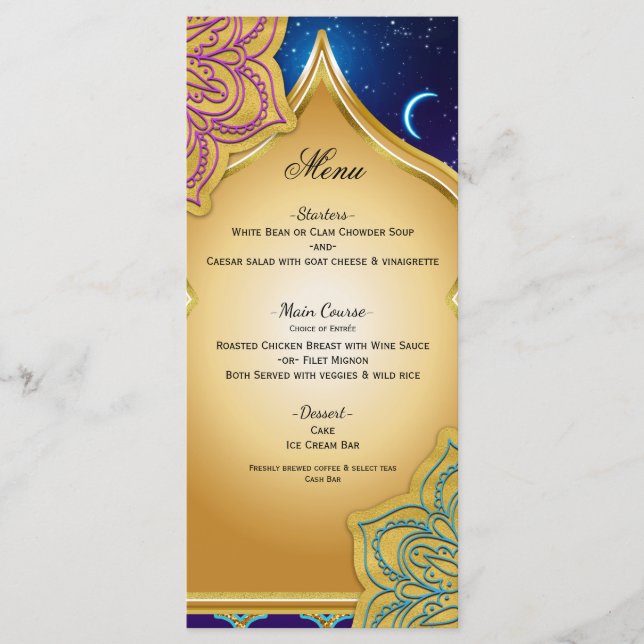 Blue Moon Arabian Nights Glam Gold Purple Menu (Anverso)