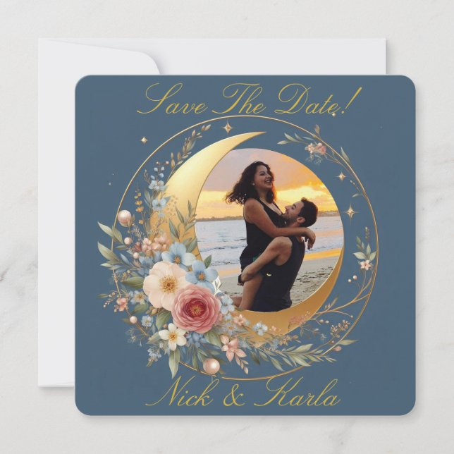 Blue Moonflower Save The Date Photo Invitación (Anverso)