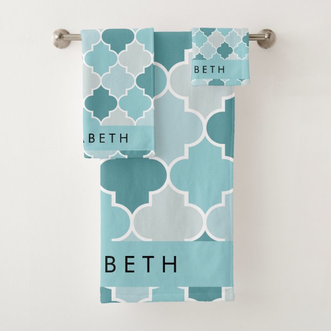 Blue Moroccan Trellis, Quatrefoil, tu nombre (In situ)
