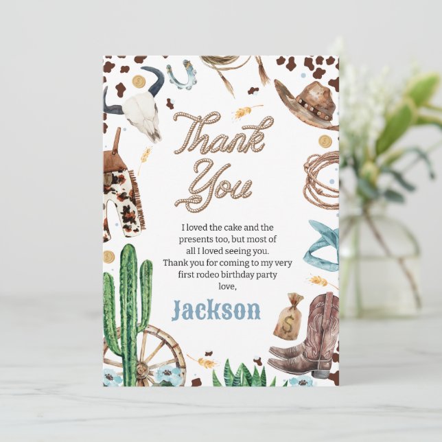 Blue My First Rodeo 1er cumpleaños Tarjeta de agra (Anverso de pie)