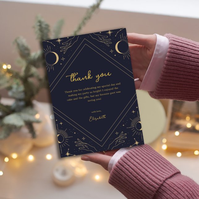 Blue Mystic Horoscope Moon Gracias Tarjeta (Blue Mystic Horoscope Moon Thank You Card)