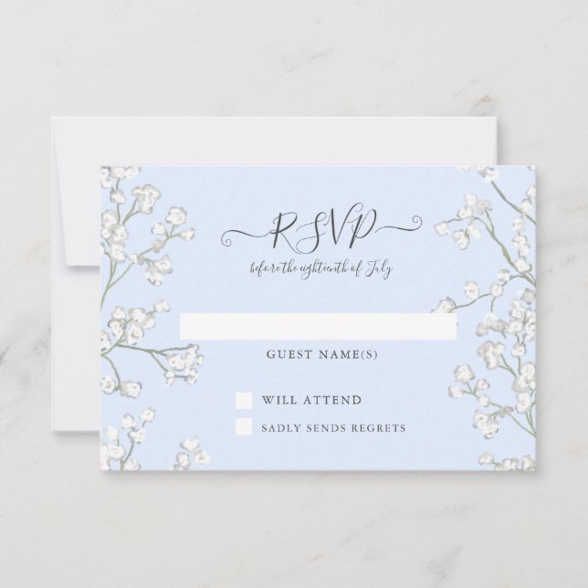 Blue n White Floral Babys Breath Baby Shower RSVP (Anverso)