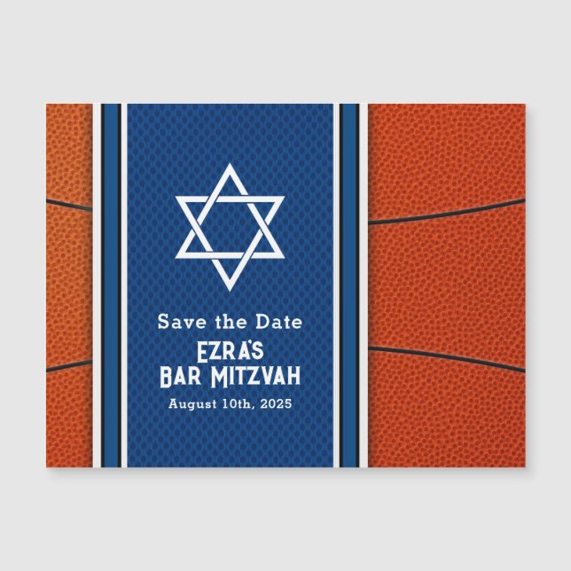 Blue Naranja Basketball Bar Mitzvah Save Date (Anverso)
