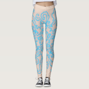 Blue Neon Resumen Línea Art Trendy Peach Leggings
