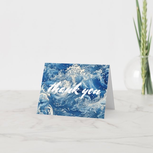 Blue ocean crashing waves tarjeta de agradecimient (Anverso)