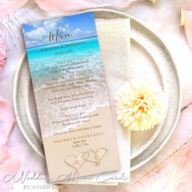 Blue Ocean Waves Tropical Beach Wedding Menu Card (Subido por el creador)