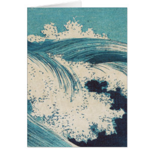 Blue Ocean Waves Woodcut Japonés