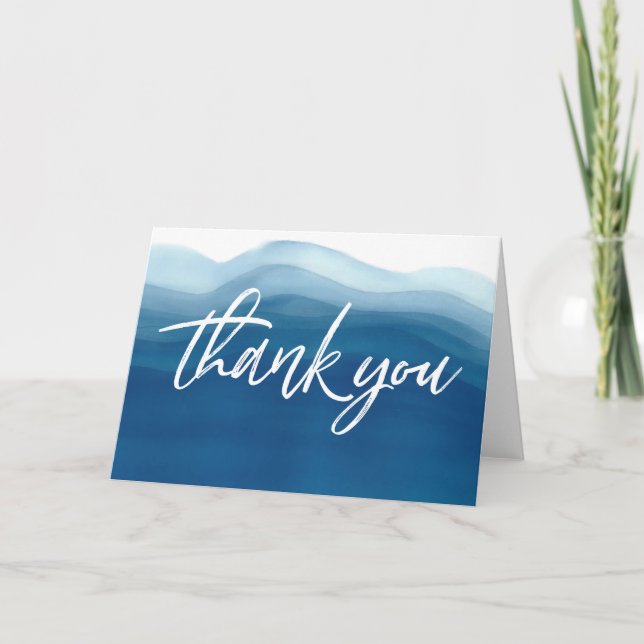 Blue Ombre Watercolor Tarjeta de agradecimiento (Anverso)
