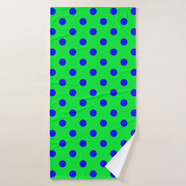 Blue On Green Polka Dots Pattern Design  (Toalla de baño)