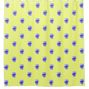 Blue Pansy en amarillo - cortina de ducha