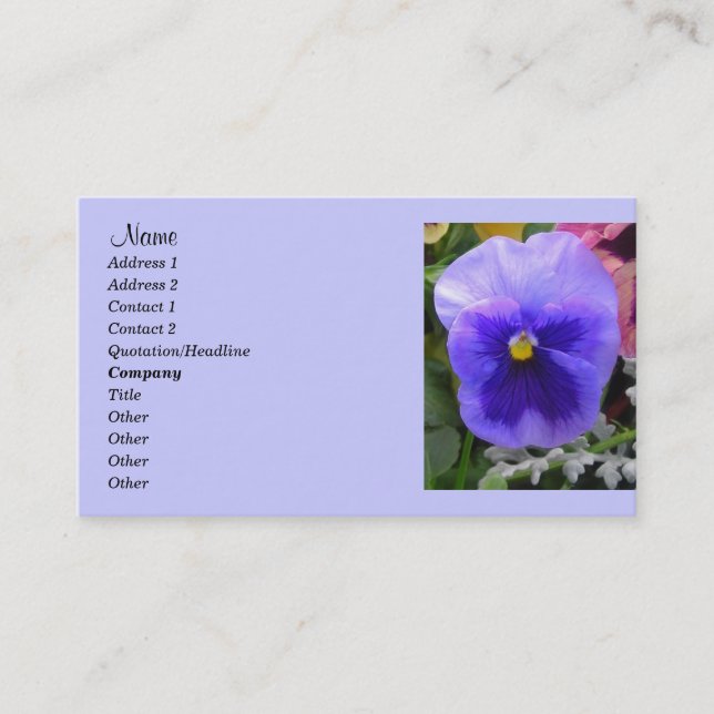 Blue Pansy,Gardeners tarjeta de visita (Anverso)