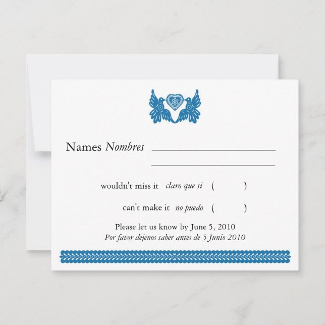 Blue Papel Picado Estilo Amo Aves RSVP (Anverso)