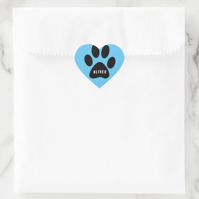 Blue Paw Print Heart Pegatina con nombre (Bolso)