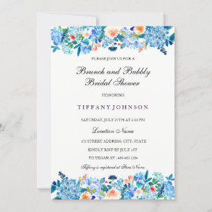Blue Peach Peonies Brunch & Bubbly Invitación