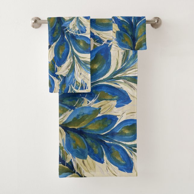 Blue Peacock Feathers Watercolor Pintado A Mano (In situ)