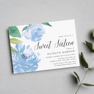 Blue Peony Dulce Dieciséis Invitaciones
