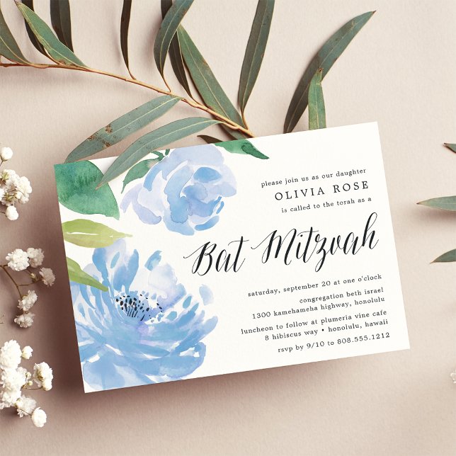 Blue Peony | Invitación a Bat Mitzvah (Subido por el creador)