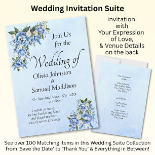 Blue Peony sobre la invitación a la suite Boda azu