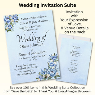 Blue Peony sobre la invitación a la suite Boda azu