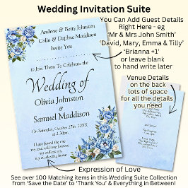 Blue Peony sobre la invitación a la suite Boda azu