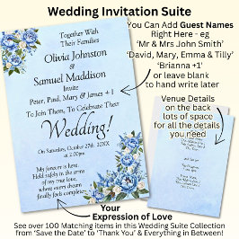 Blue Peony sobre la invitación a la suite Boda azu